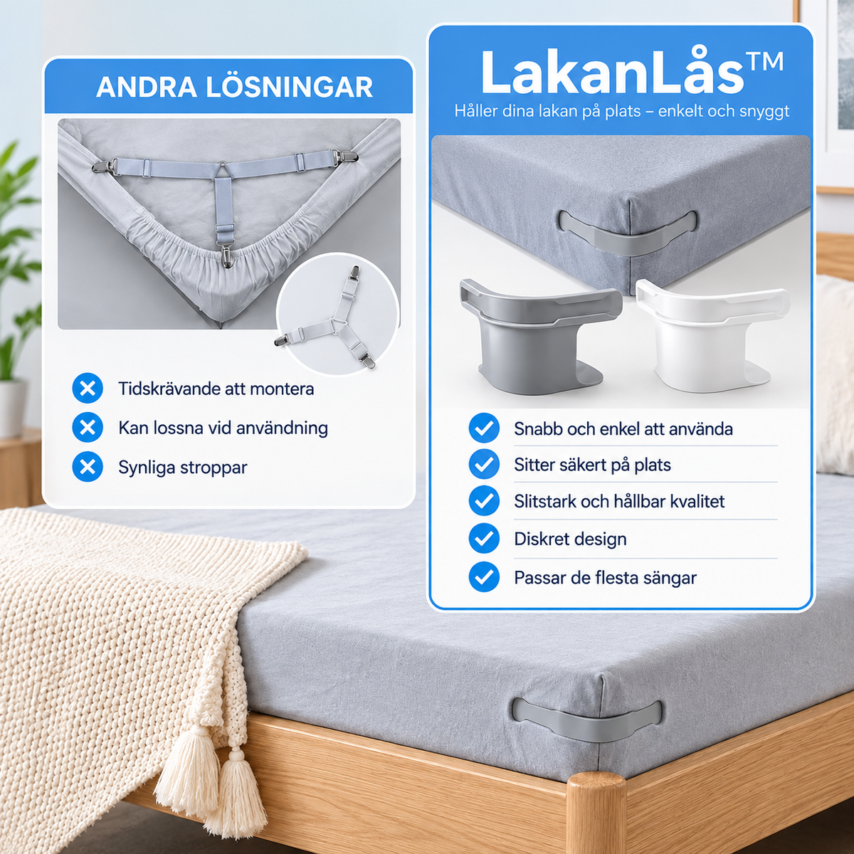 LakanLås™ -  Lakanhållare som håller lakanet sträckt och på plats