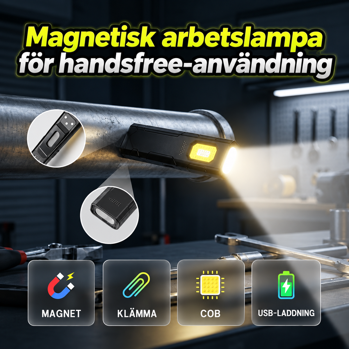 FickLjus™ - Magnetisk arbetslampa för handsfree-användning