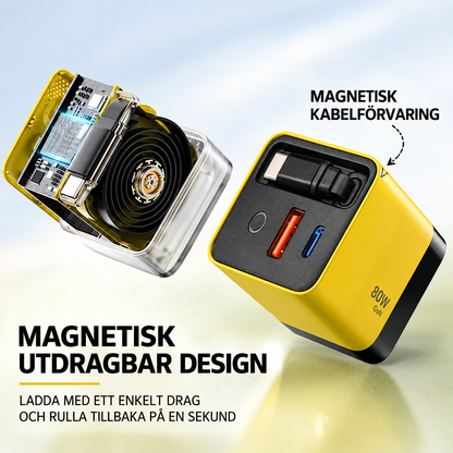 LaddKub™ - 65W snabbladdare med utdragbar USB-C-kabel