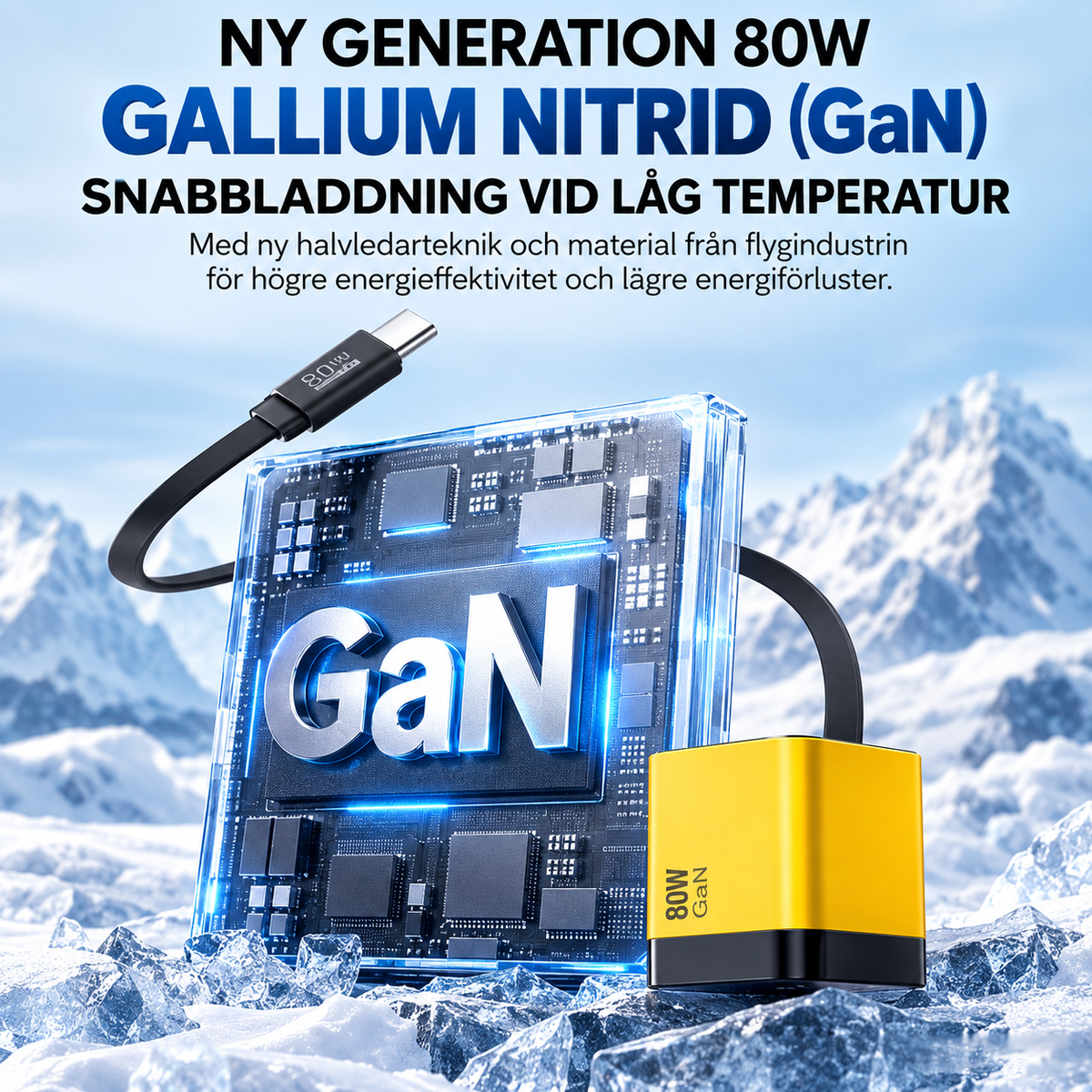 LaddKub™ - 65W snabbladdare med utdragbar USB-C-kabel