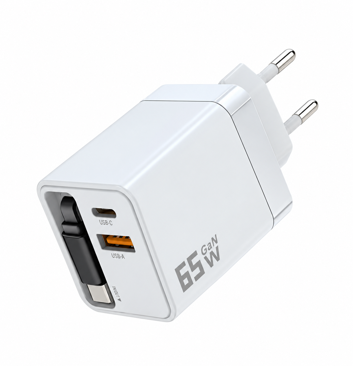 LaddKub™ - 65W snabbladdare med utdragbar USB-C-kabel