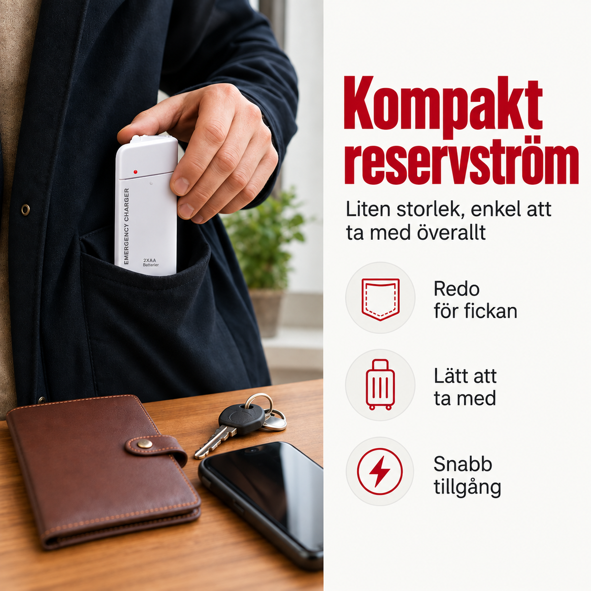 NödKraft™ - Portabel nödladdare med AA-batterier & LED-lampa