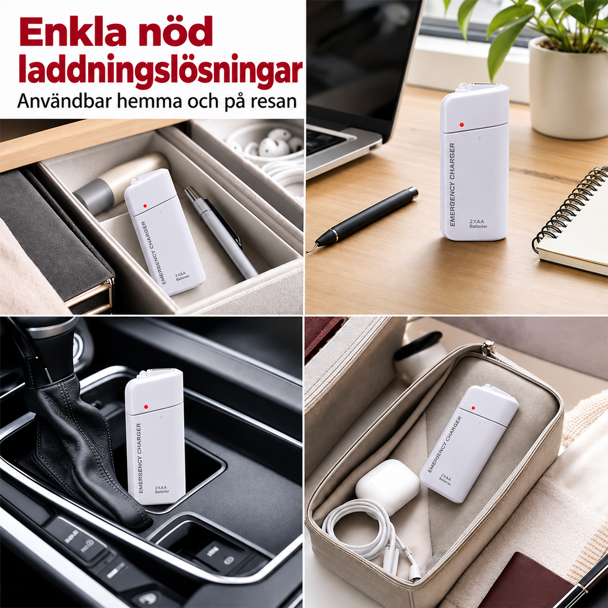 NödKraft™ - Portabel nödladdare med AA-batterier & LED-lampa