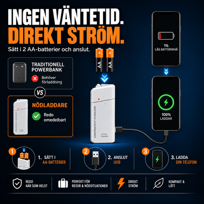 NödKraft™ - Portabel nödladdare med AA-batterier & LED-lampa